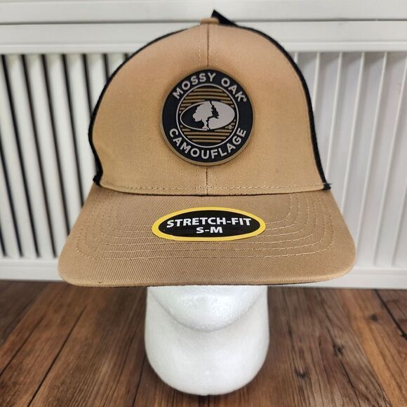 Mossy Oak Camouflage Hat Cap Fitted S/M Tan Black Outdoors Mesh Mens Hunting NEW - Picture 2 of 11